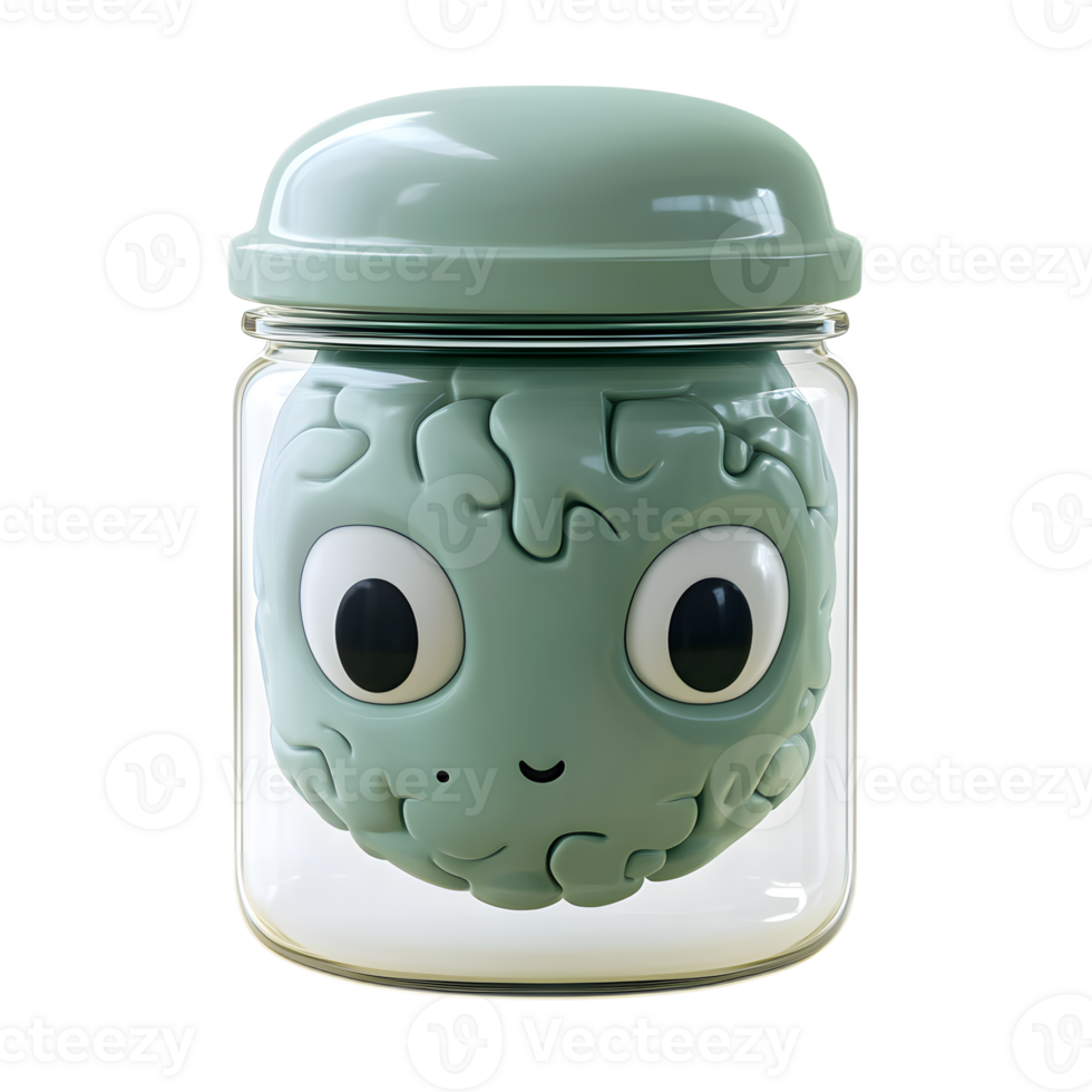 Whimsical Floating Alien Brain in a Glass Jar png