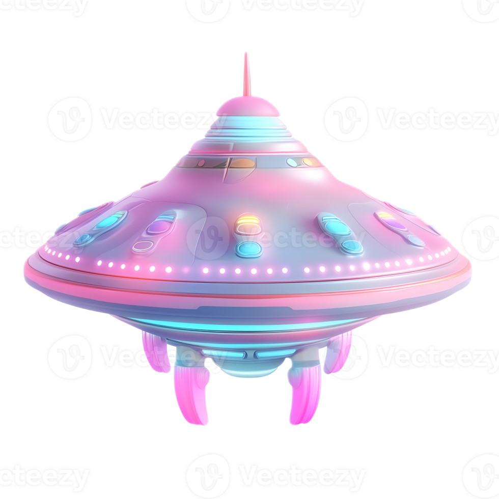 Whimsical Futuristic Alien Mothership with Kawaii Pastel Hues and Vibrant Neon Accents png