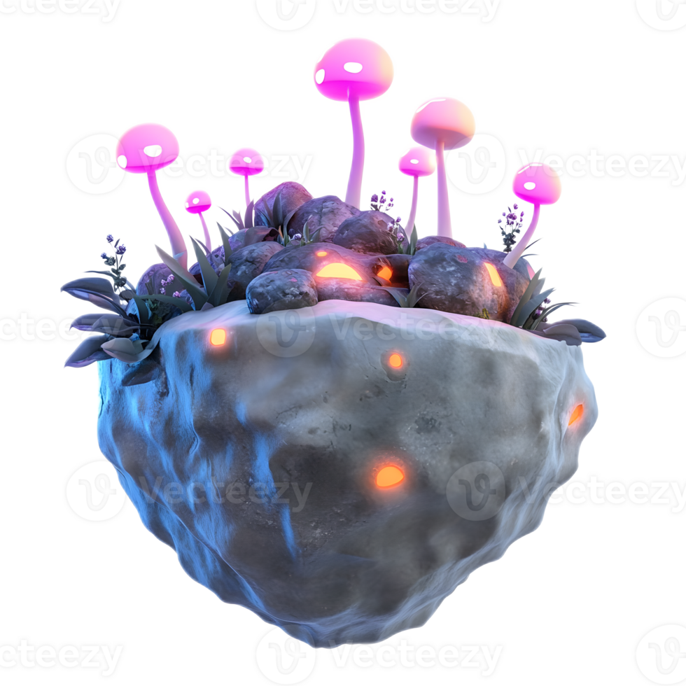 Glowing Alien Mushroom Landscape with Surreal Rock Formations and Ethereal Atmosphere png