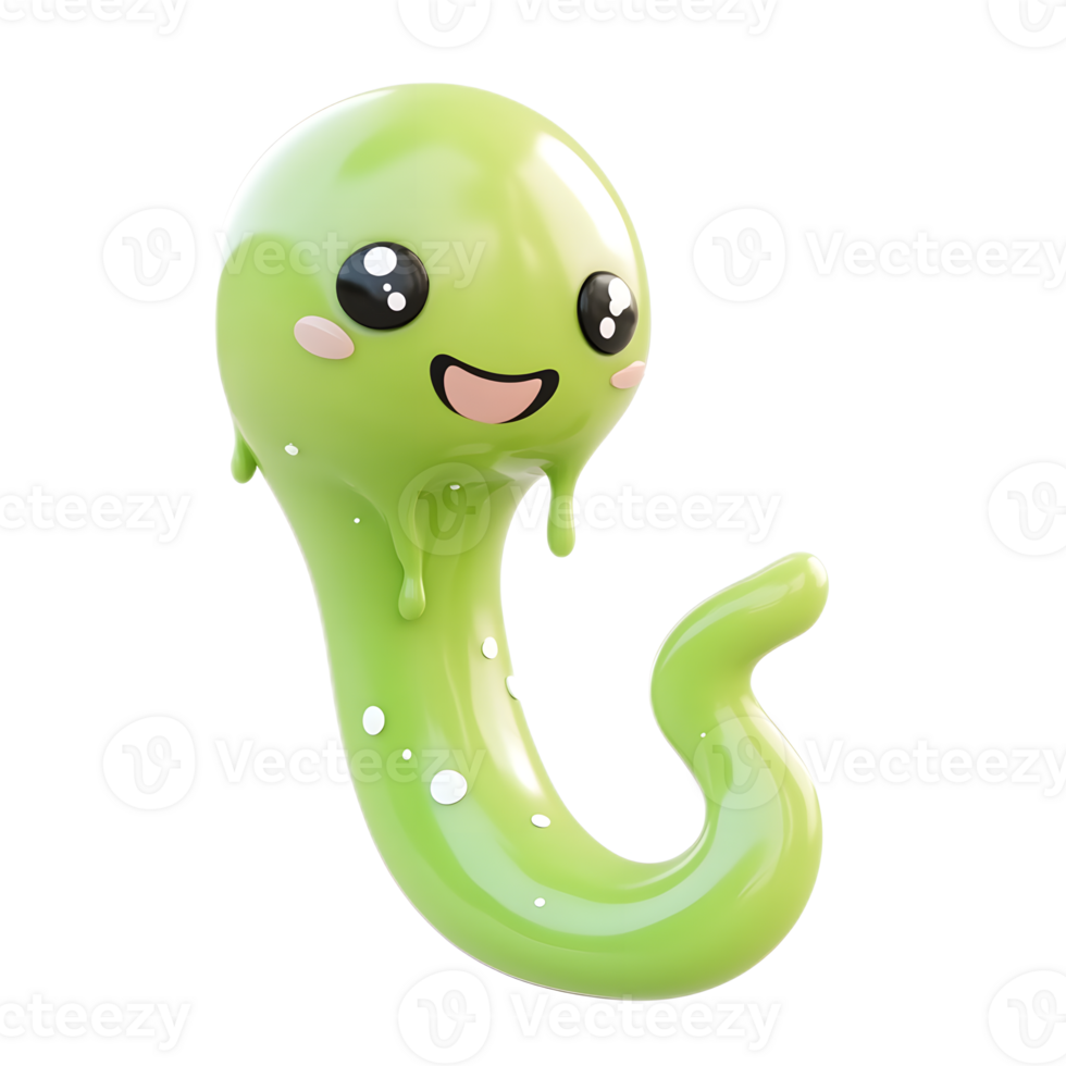 Whimsical Cartoon Style Tentacle Creature with Charming Kawaii Expression and Vibrant Green Slime Body png