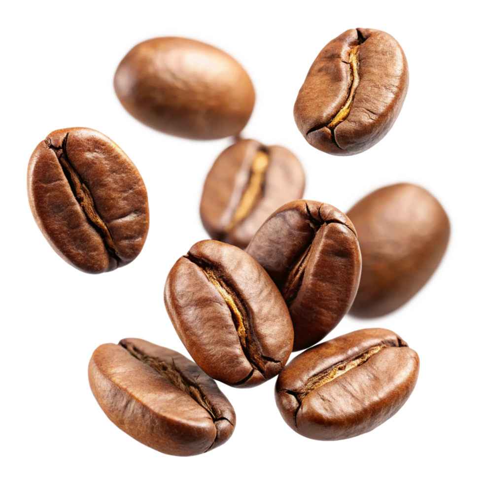 3d Coffee Beans Falling in Air Close up png