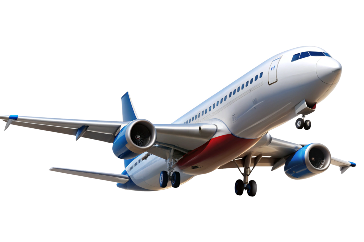 A Stunning View of Modern Passenger Airplane in Flight Against Black Background png