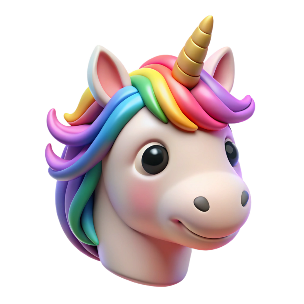 Adorable 3D Render of Rainbow Unicorn Head png