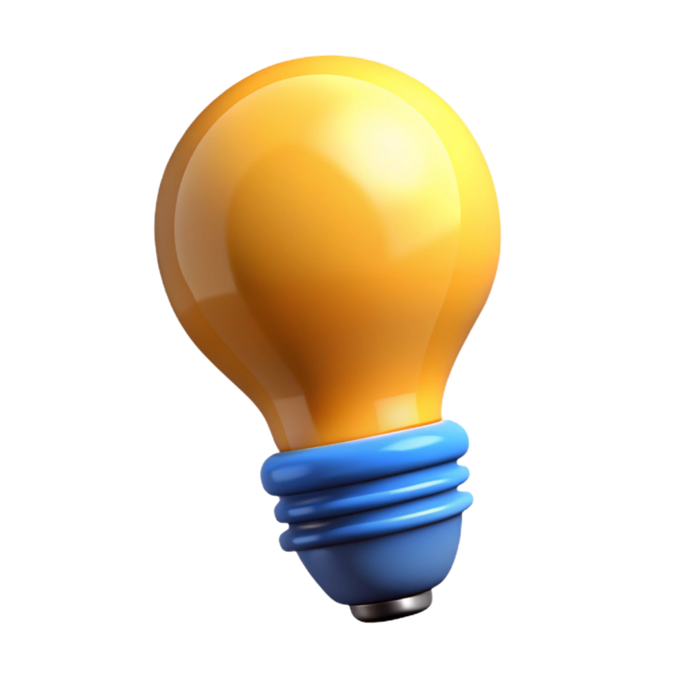 A 3D Render of a Yellow Light Bulb with a Blue Base Excellent for Creativity Innovation and Ideas png