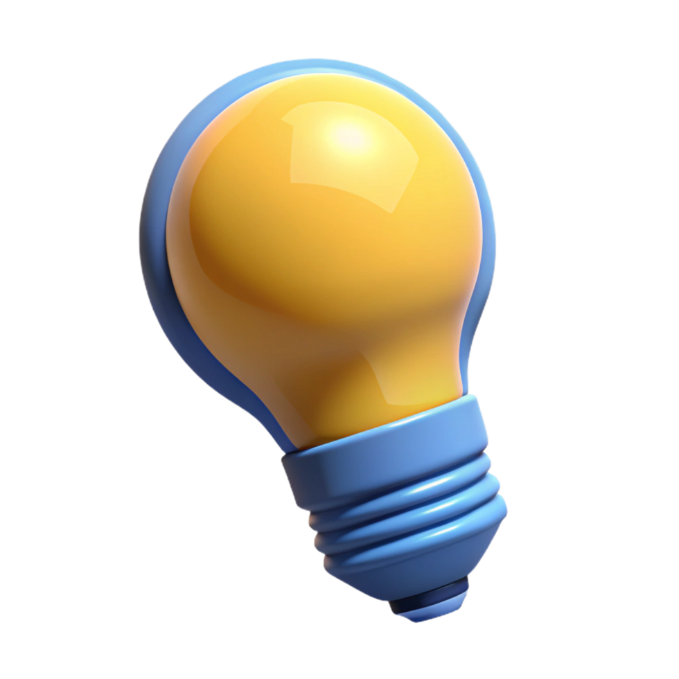 A 3D Render of a Yellow and Blue Light Bulb Representing Ideas Innovation and Creativity png