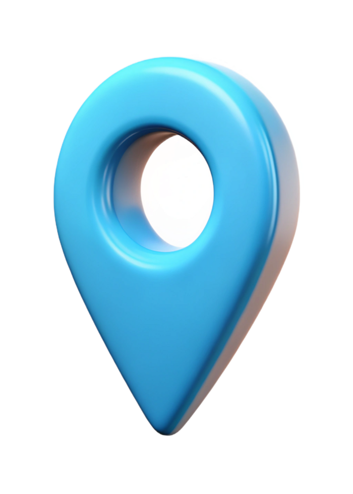 A 3D Render of a Glossy Light Blue Location Marker Pin Icon png