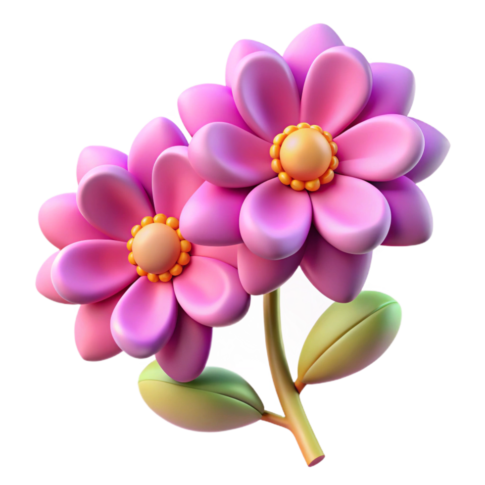 Pink Cartoon Flowers with Green Leaves on a Stem png