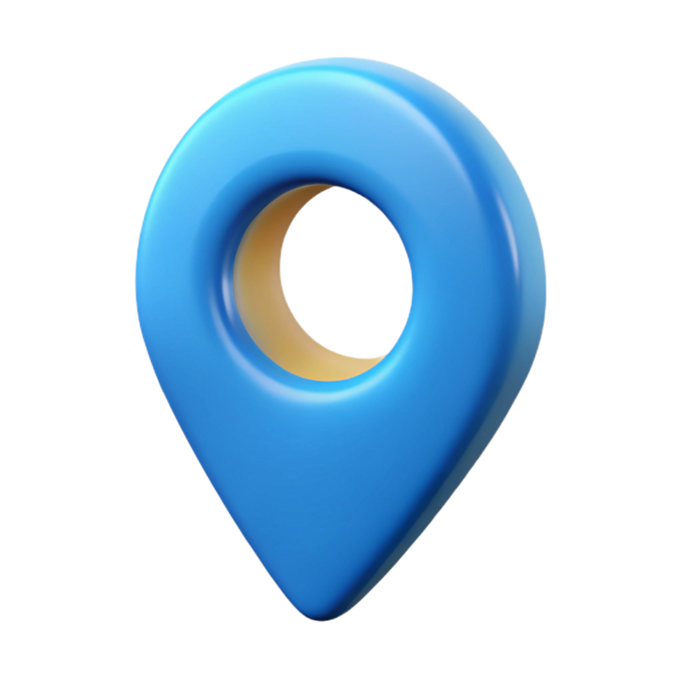 3D Render of a Glossy Blue Map Pointer Location Icon with a Yellow Inner Circle png