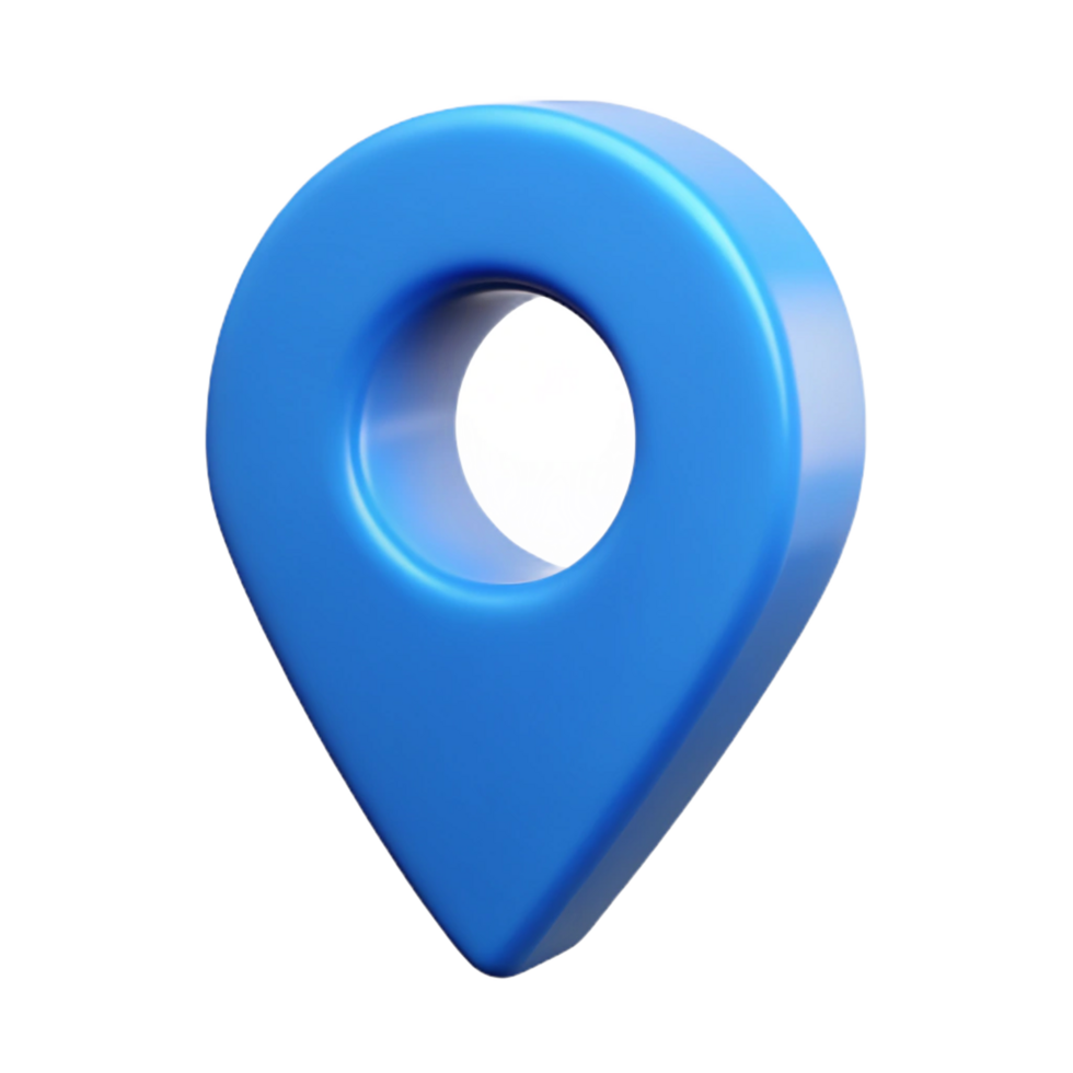 A 3D Render of a Glossy Blue Map Marker Location Icon Pin Pointer png