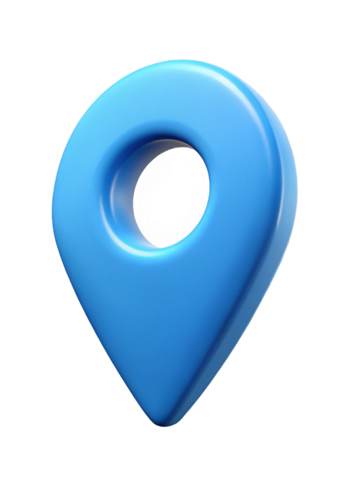 A 3D Render of a Glossy Blue Map Marker Location Icon Pin png