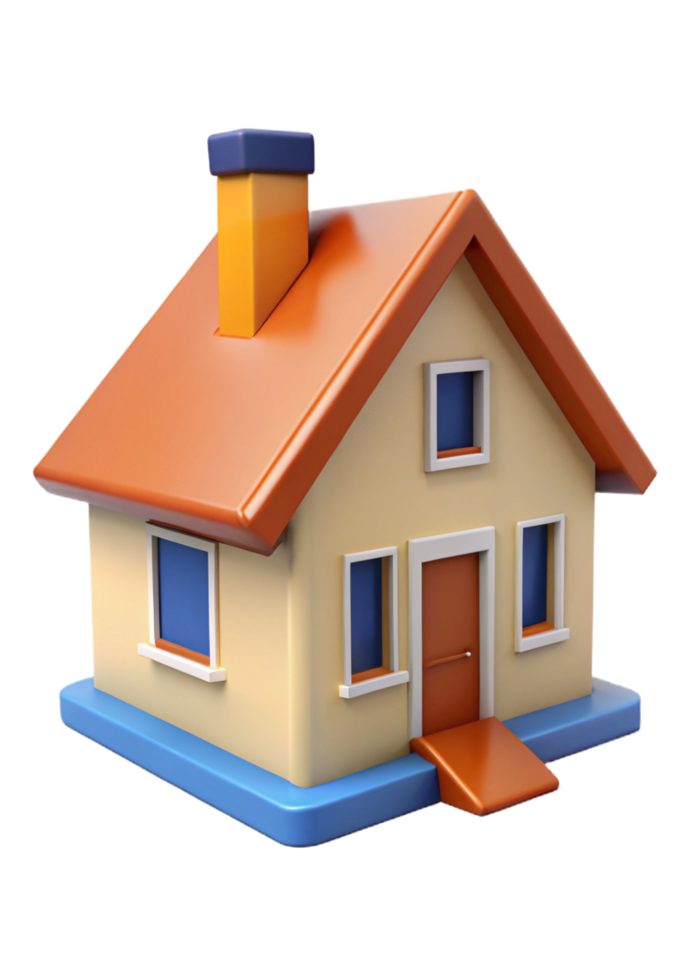 3D Render of Cute Little House with Orange Roof and Blue Base png