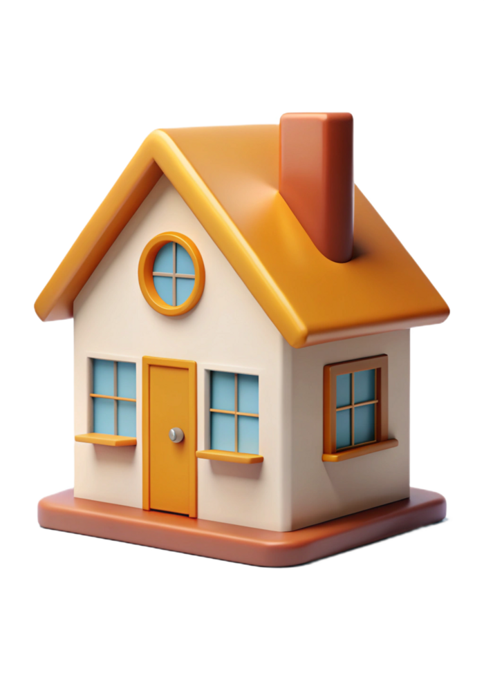 Charming 3D Render of a Cute Little House with Orange Roof and Yellow Door png