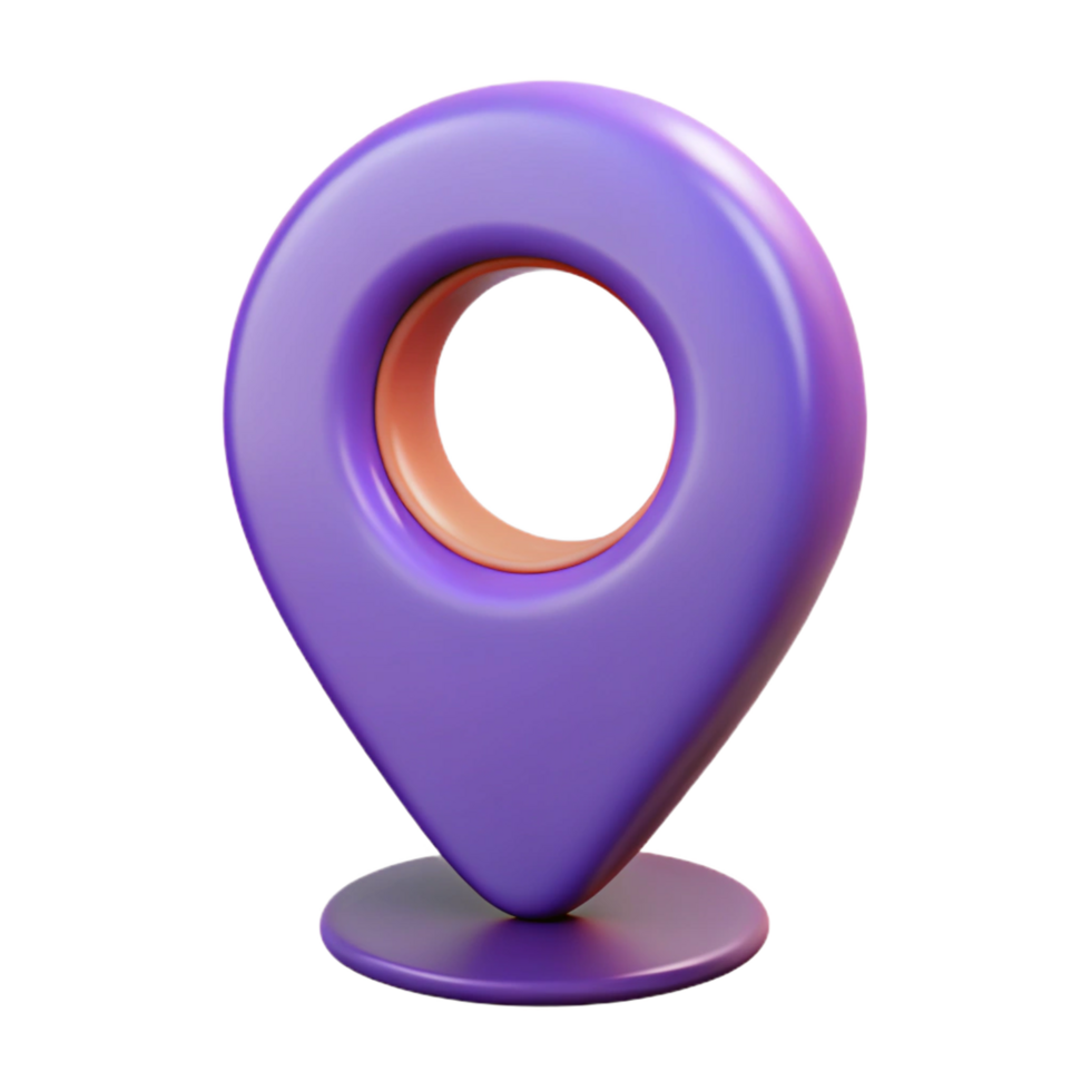 3D Render of a Purple Location Pin Icon with Orange Inner Circle on a Stand png