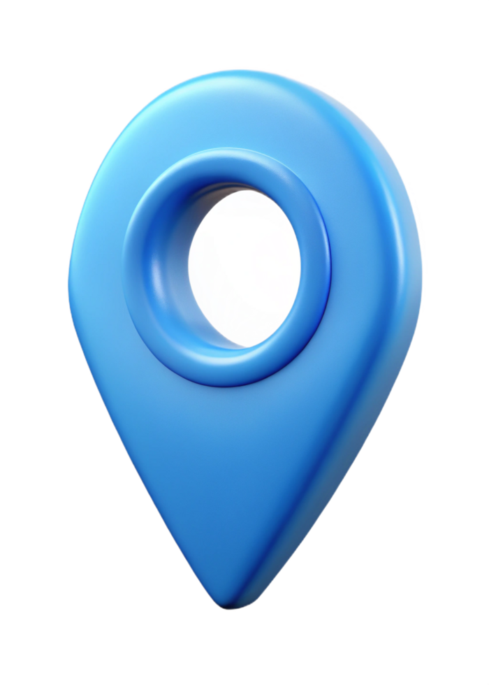 A 3D Render of a Glossy Blue Location Marker Icon for Navigation and Maps png