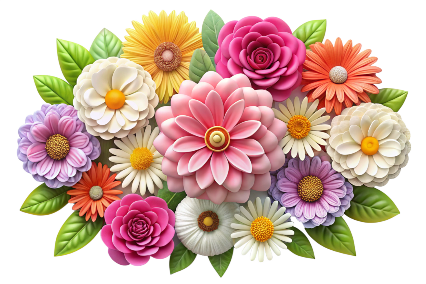 Vibrant 3D Render of a Colorful Flower Bouquet with Various Blooms png