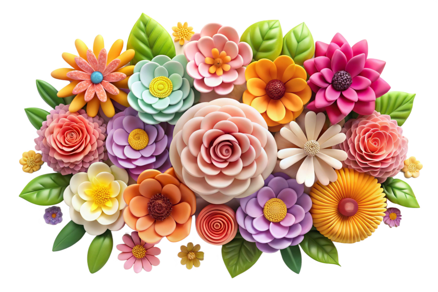 Vibrant and Colorful 3D Render of a Lush Spring Flower Bouquet png