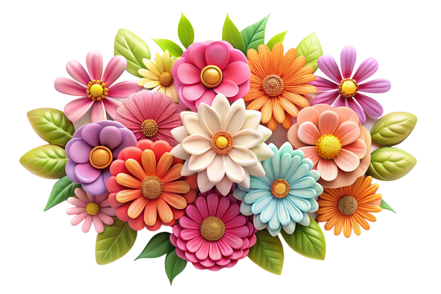 Vibrant 3D Render of Colorful Flower Bouquet png
