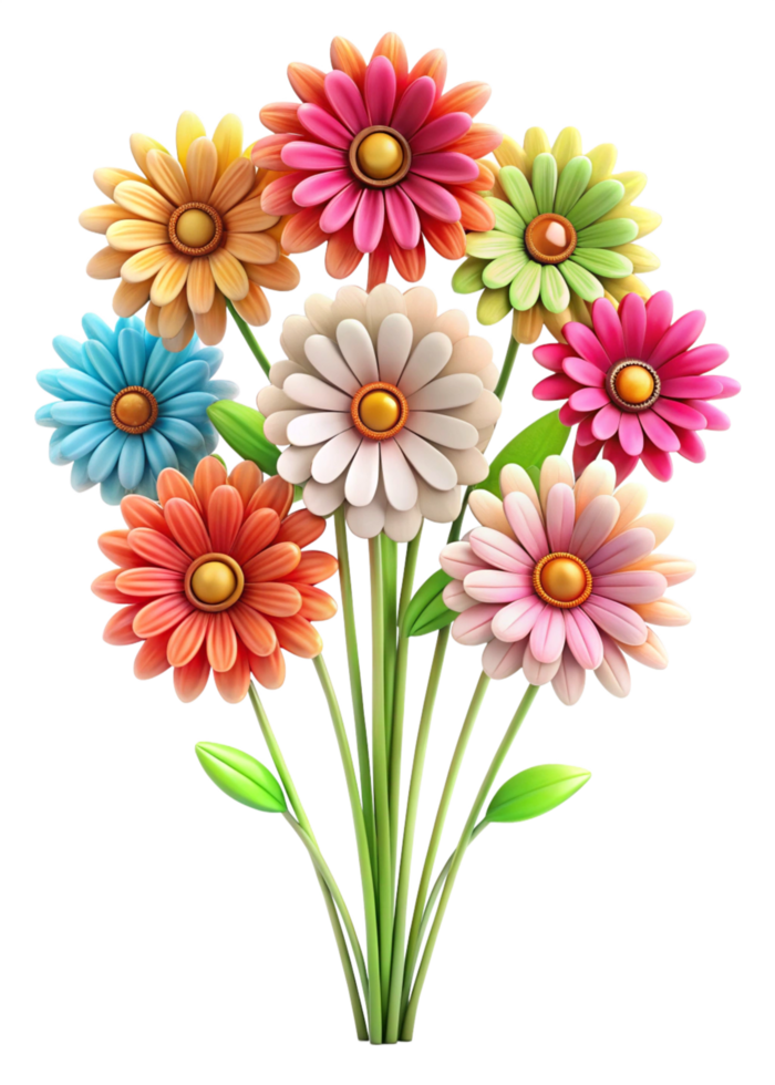 Vibrant Bouquet of Colorful Daisylike Flowers in 3D Render png
