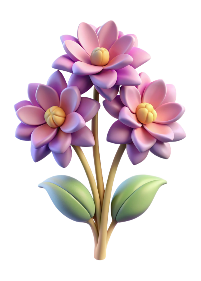 Three Dimensional Render of a Cute Bouquet of Pastel Pink Flowers with Green Leaves png