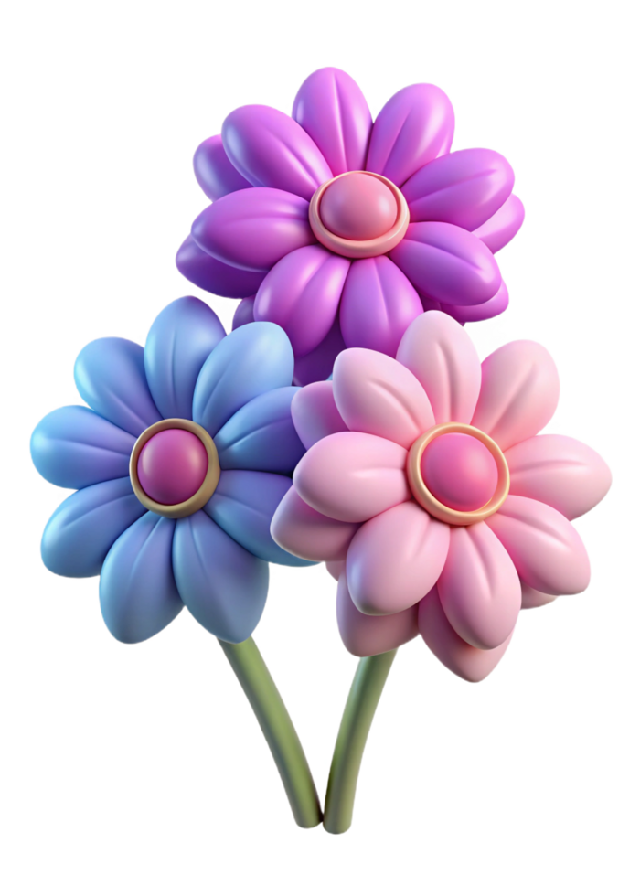 Three Dimensional Pastel Flowers Bouquet Illustration 3D Render png