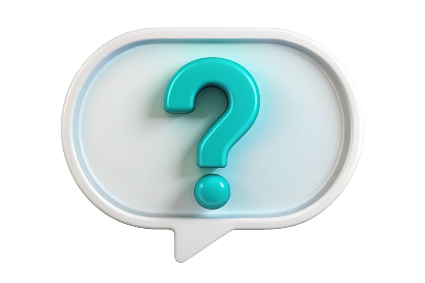 3D Render of a Teal Question Mark in a White Speech Bubble png