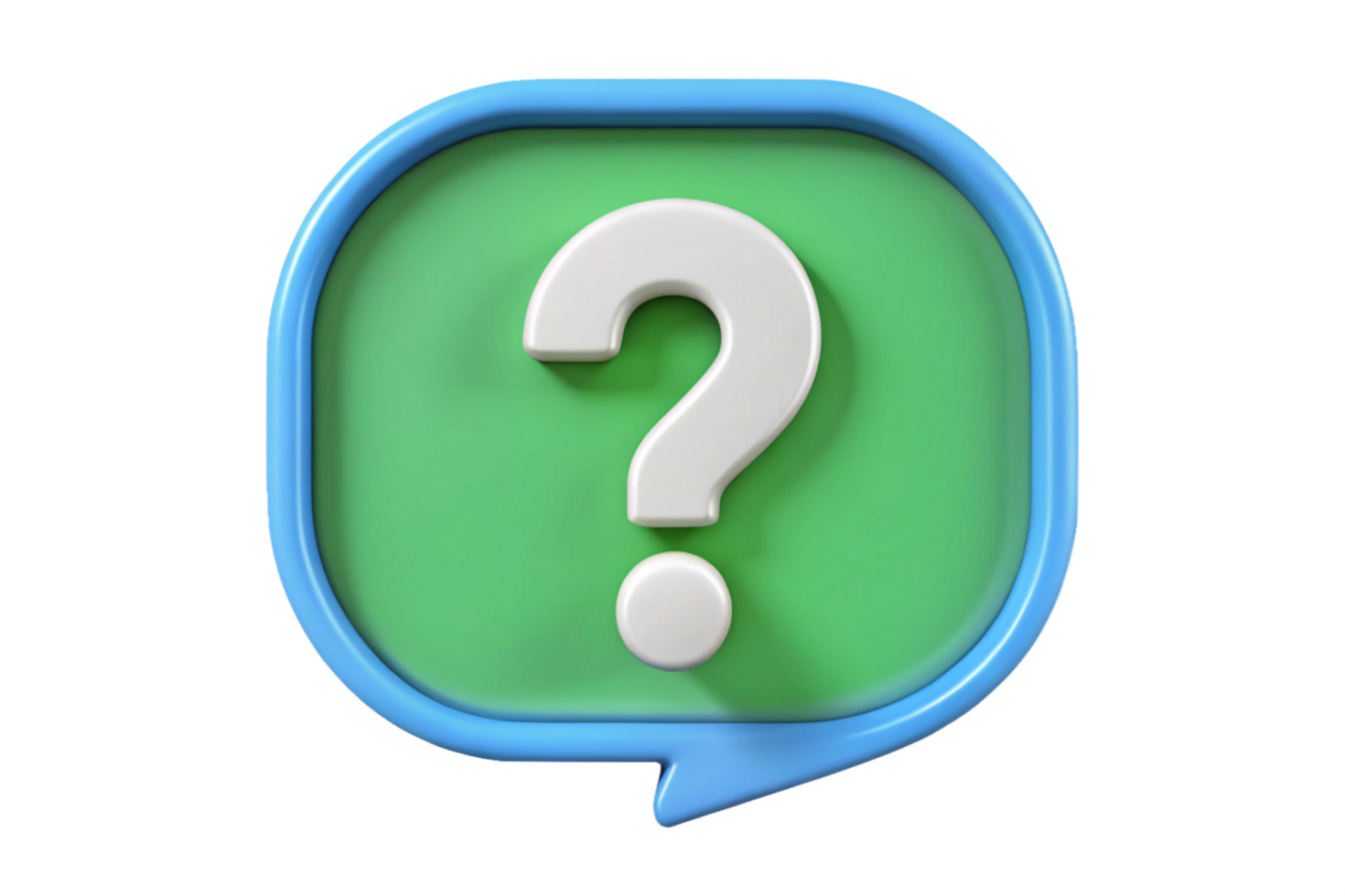 3D Render of a White Question Mark in a Light Green and Blue Speech Bubble png