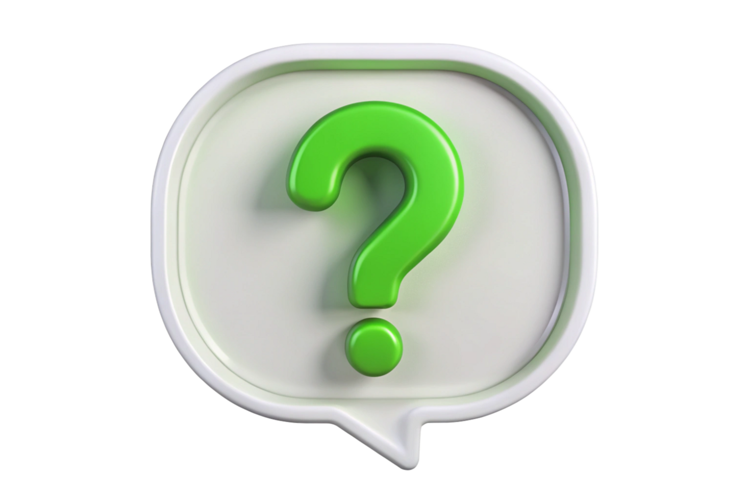 3D Render of a Green Question Mark in a White Speech Bubble on Black Background png
