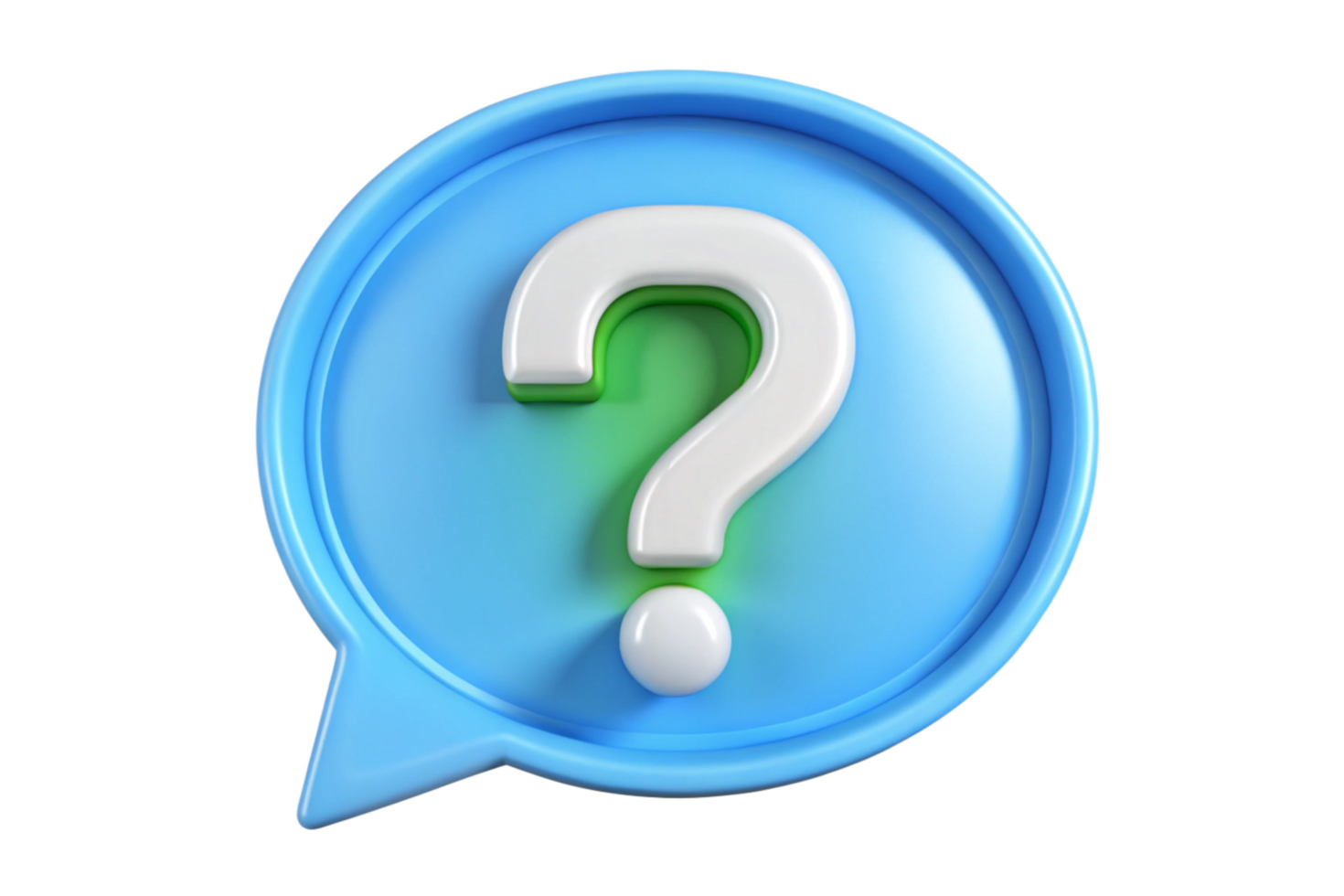 3D Render of a Blue Speech Bubble with a White Question Mark Inside png
