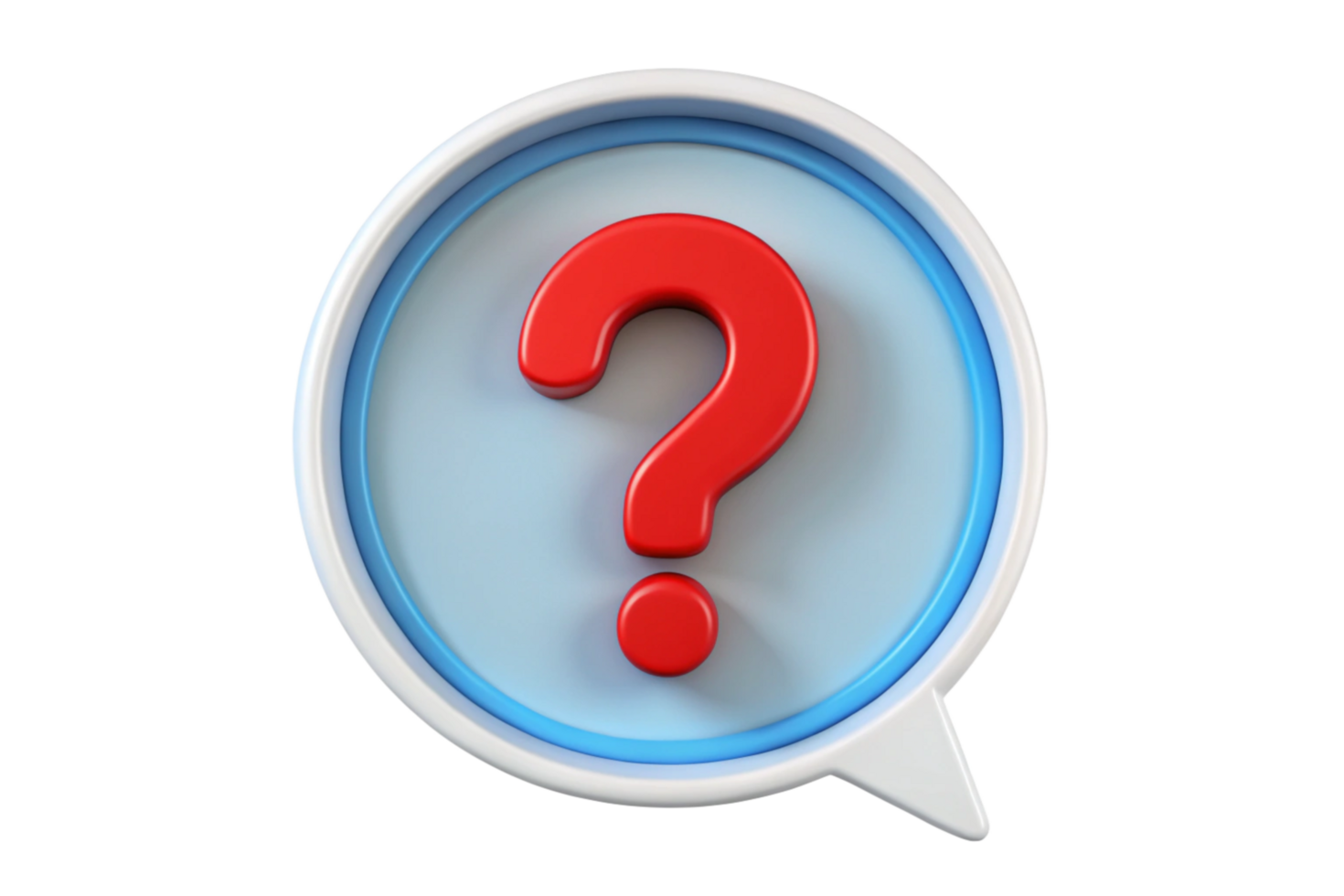 3D Render of a Red Question Mark in a Blue and White Speech Bubble png