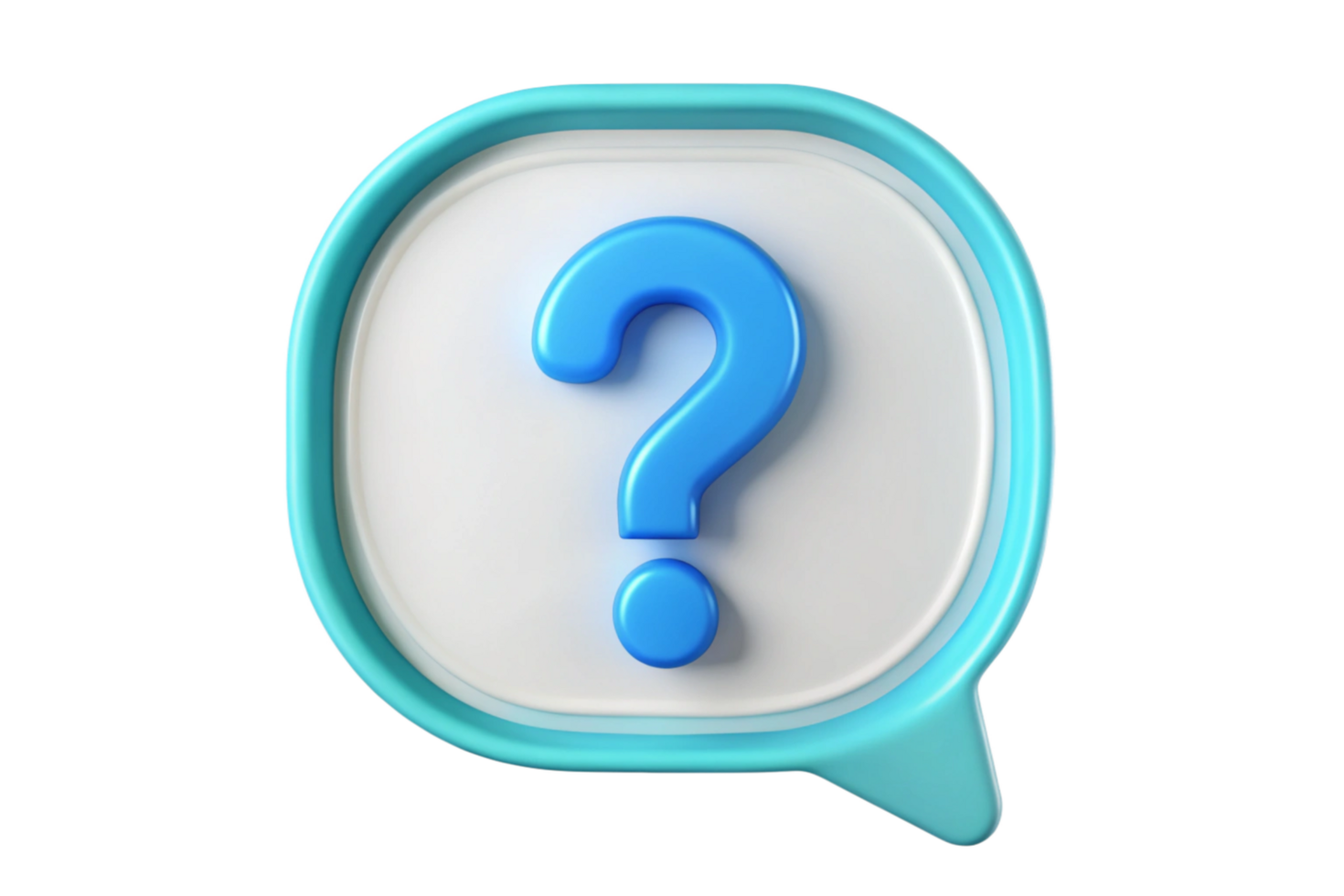 3D Render of a Blue Question Mark in a Teal Speech Bubble png