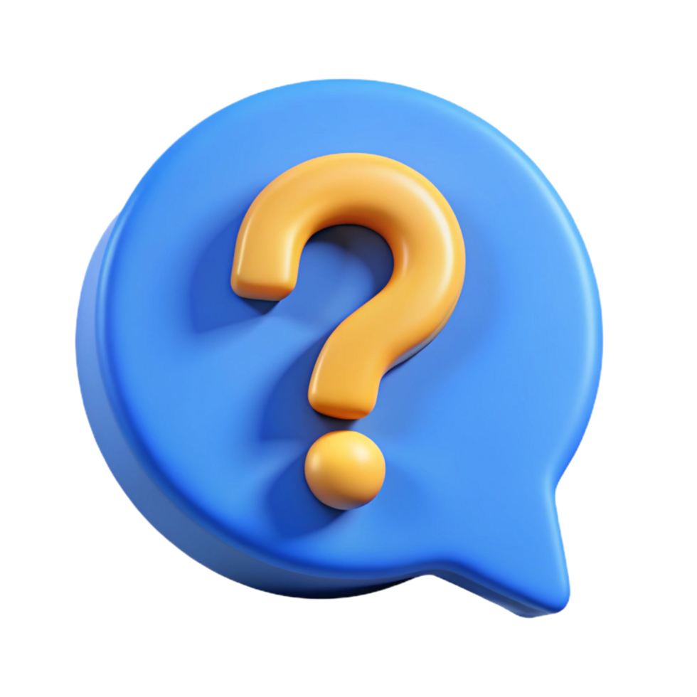 3D Render of a Blue Speech Bubble with a Yellow Question Mark Inside png