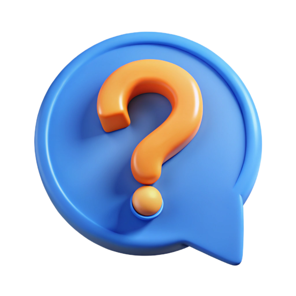 3D Render of Speech Bubble with an Orange Question Mark png