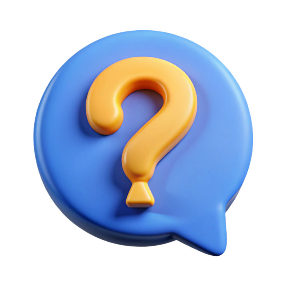 3D Render of a Blue Speech Bubble with an Orange Question Mark Balloon png