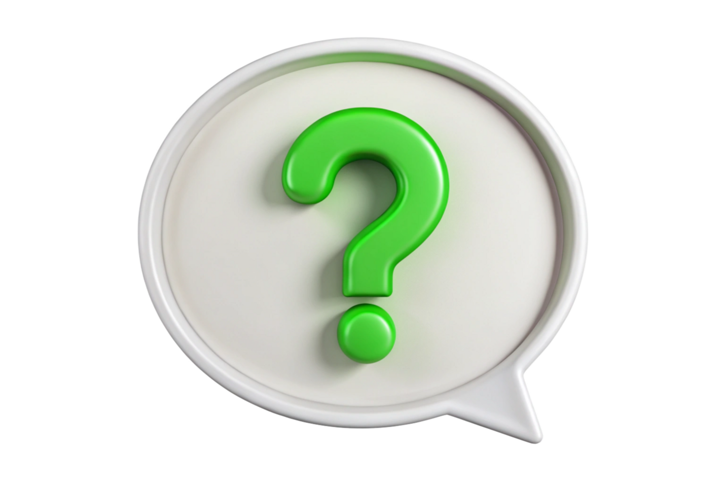 3D Render of a Green Question Mark in a White Speech Bubble Illustration png