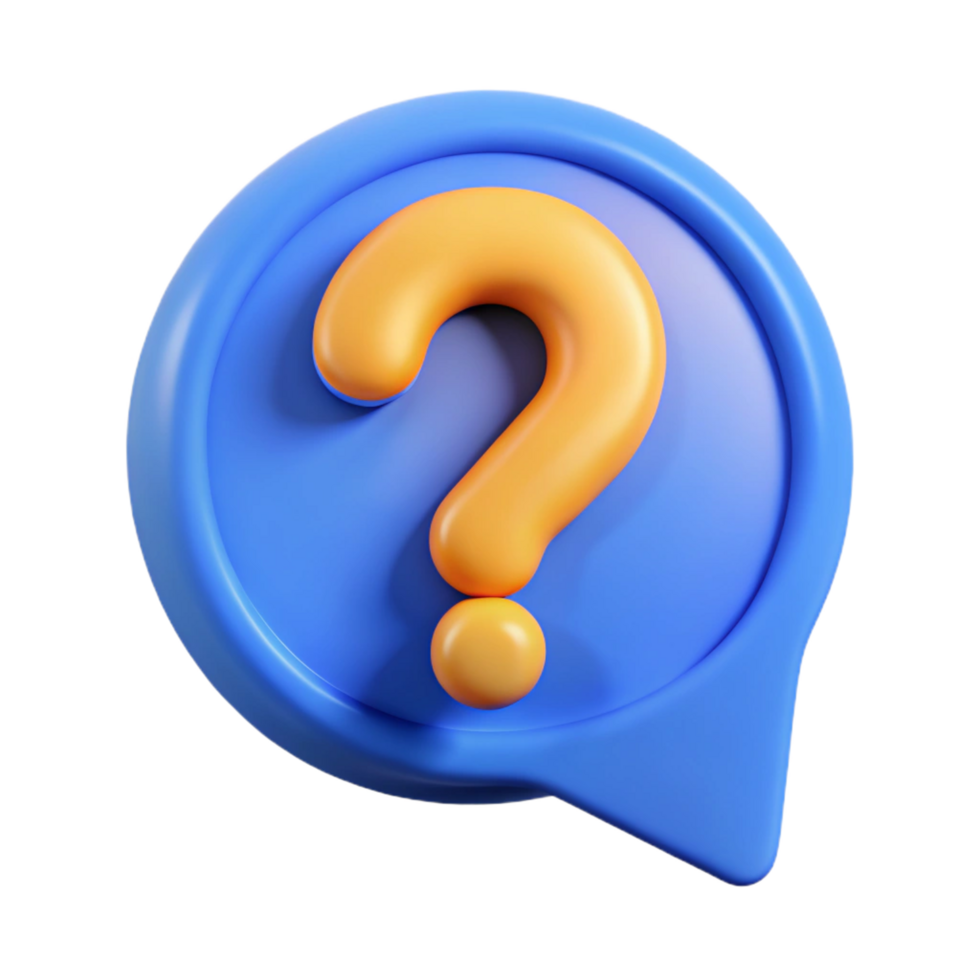 A 3d Render of Blue Speech Bubble with an Orange Question Mark png