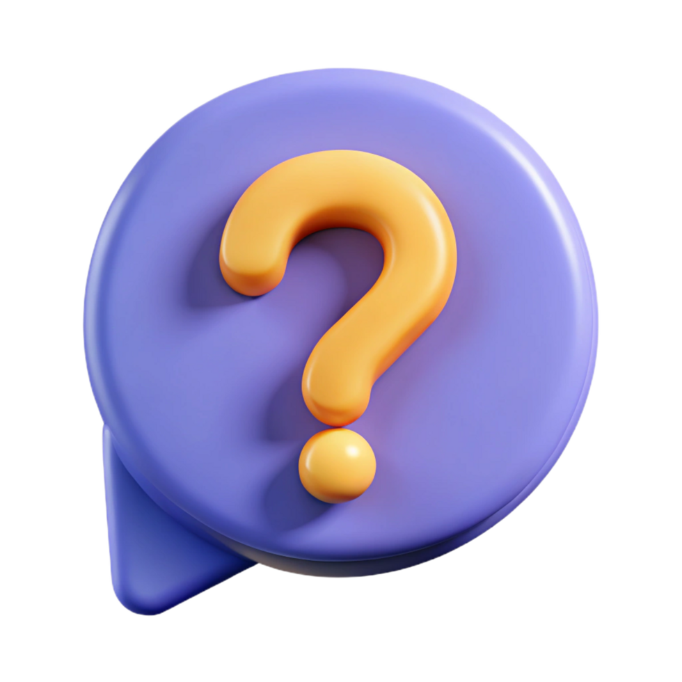 3D Render of a Purple Speech Bubble with a Yellow Question Mark png