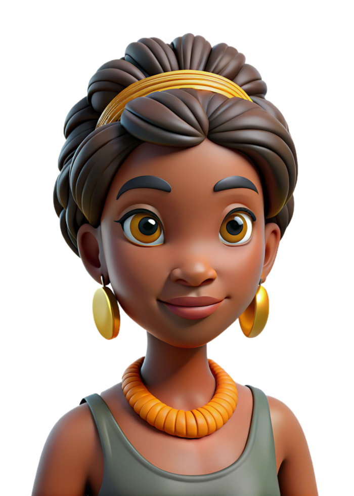 3D Render of a Beautiful Young Black Woman with a Golden Headband and Necklace png