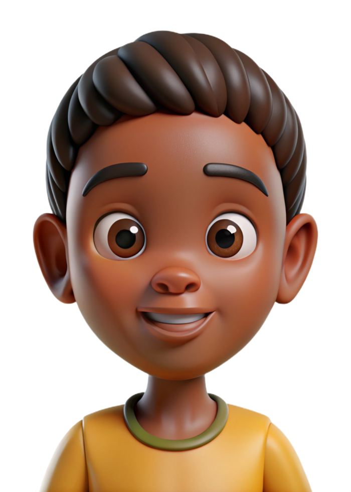 Adorable 3D Render of a Happy Black Boy with a Playful Expression png