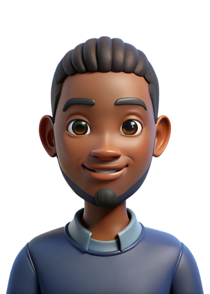 Smiling 3D Render of a Young Black Man with Short Hair png