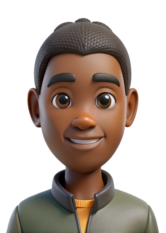 3D Render of a Smiling Black Boy with Braids Wearing a Green Jacket png