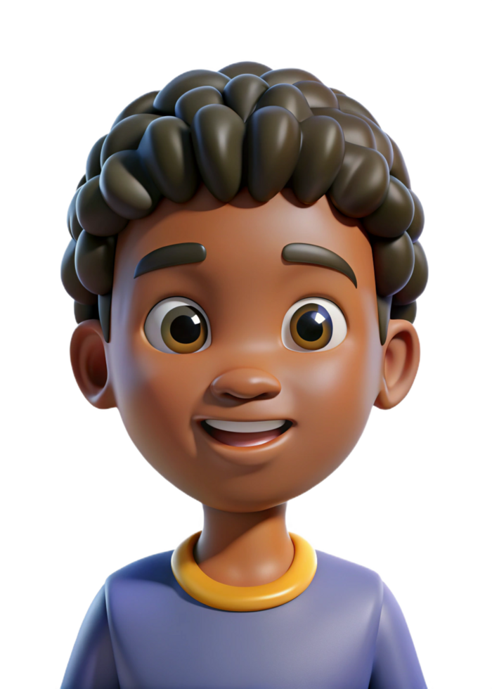 Adorable 3D Render of a Smiling Young Boy with Curly Hair png