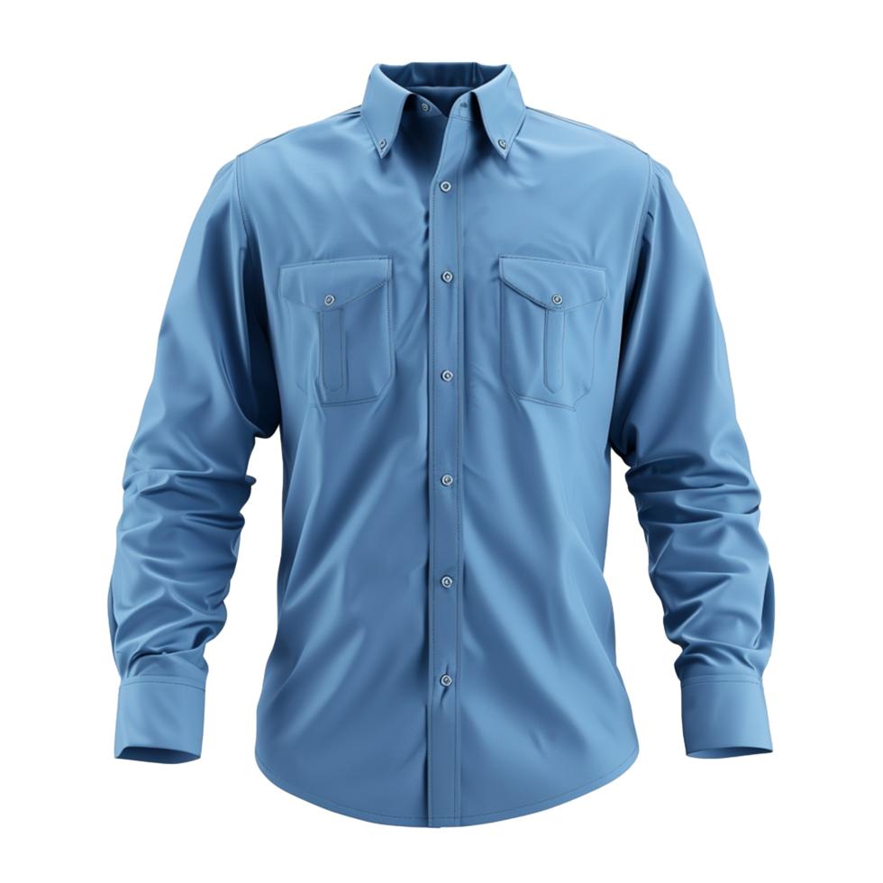 Men's Long Sleeve Work Shirt Blue Button Down Uniform Top png
