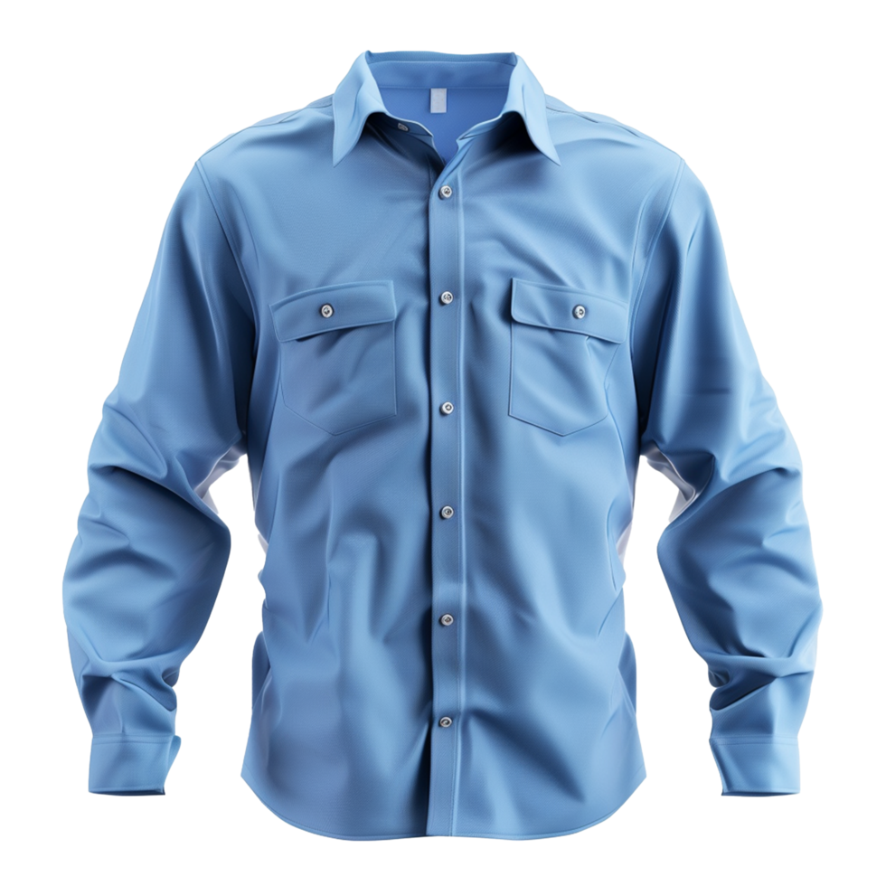 A Detailed View of a Men's Long Sleeve Light Blue Work Shirt with Two Chest Pockets png