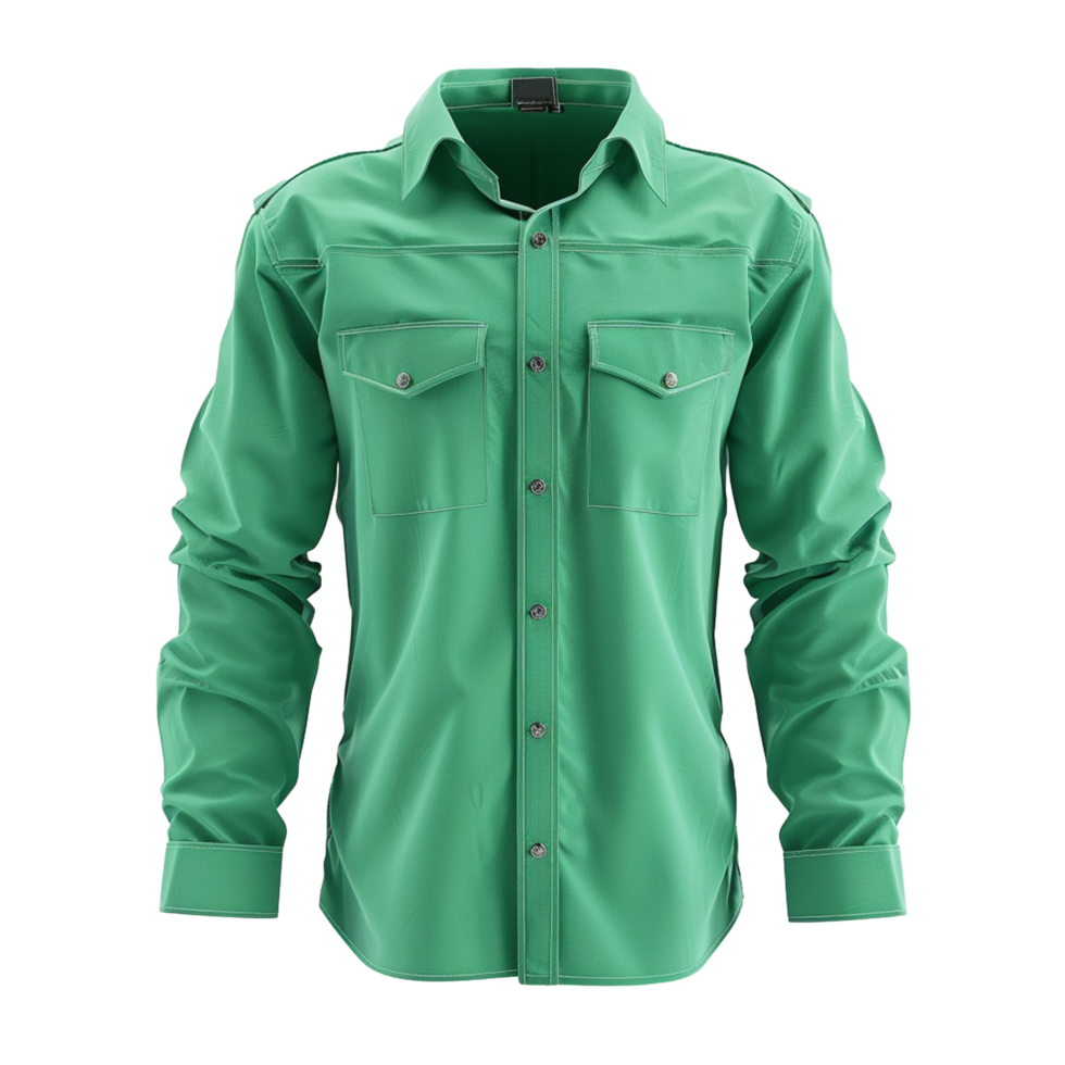 Green Long Sleeve Button Down Shirt with Chest Pockets Mockup png