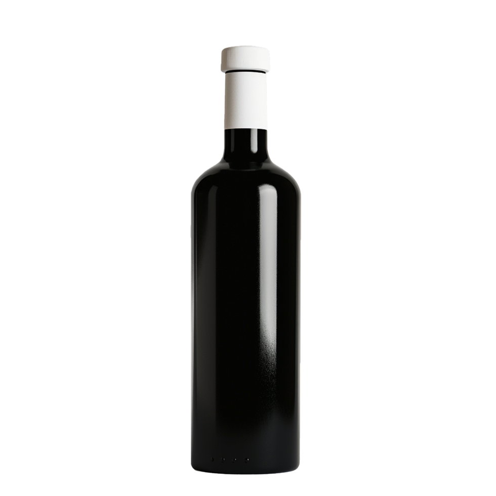 A Sleek Black Wine Bottle with a White Cap and No Label png