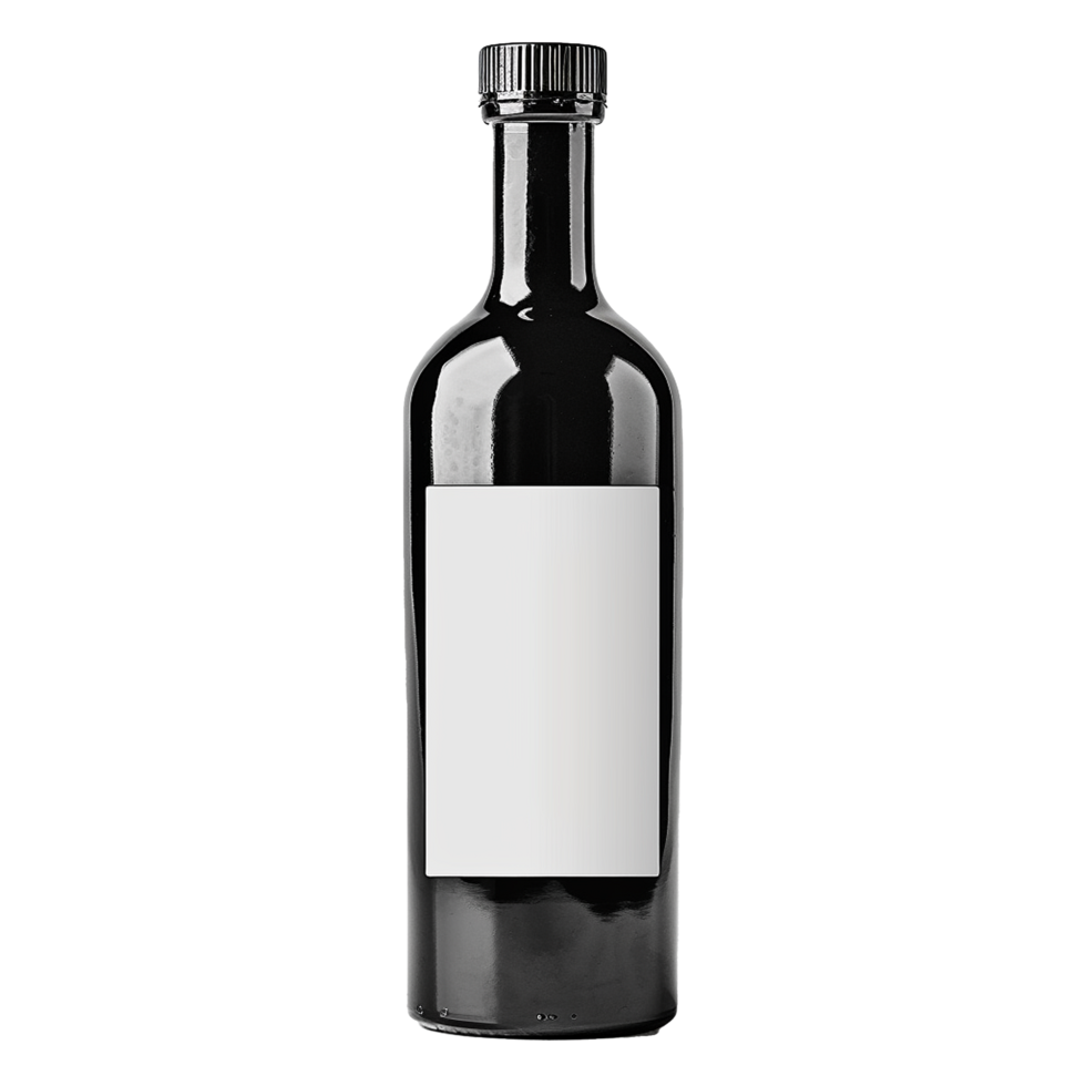 Blank Black Wine Bottle Mockup with a White Label for Branding and Design Presentation png