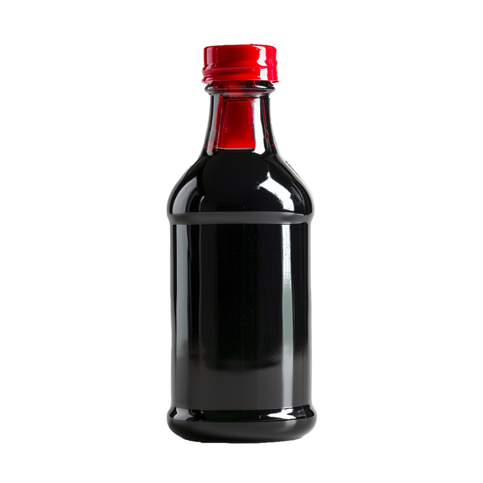 A darkcolored liquid in a glass bottle with a red cap png