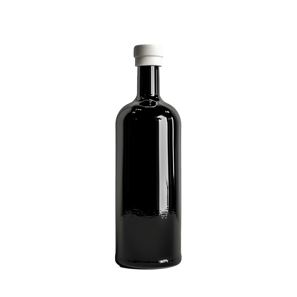 A single black glass bottle with a white cap against a white background png