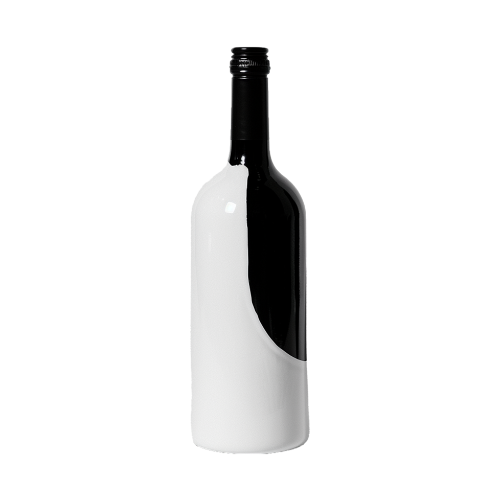 A striking image of a wine bottle halfpainted white and halfblack, showcasing a unique and artistic design png
