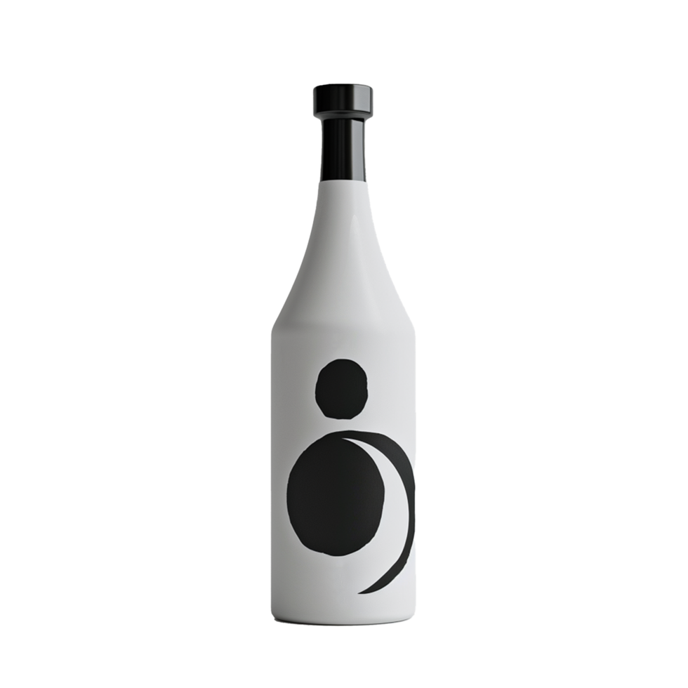 Sleek White Bottle with Abstract Black Design Minimalist Alcohol Beverage Container png